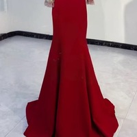 Elegant Red Boat Neck Rhinestone Maxi Dress Mother of the Bride Dress - Thumbnail 1