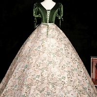 Elegant Jacquard Satin Prom Ball Gown Puffed Sleeve Velvet Quinceanera Dresses - Thumbnail 3