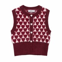 Single-breasted heart-pattern jacquard-knit vest - Thumbnail 1
