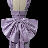 Purple Satin Mermaid Satin Long Party Dress with Bow, Purple Satin Evening Dress Prom Dress - Thumbnail 3