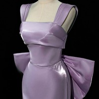 Purple Satin Mermaid Satin Long Party Dress with Bow, Purple Satin Evening Dress Prom Dress - Thumbnail 2