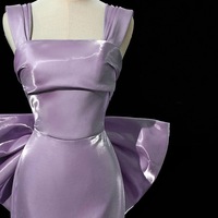 Purple Satin Mermaid Satin Long Party Dress with Bow, Purple Satin Evening Dress Prom Dress - Thumbnail 5