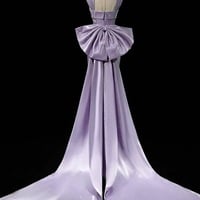 Purple Satin Mermaid Satin Long Party Dress with Bow, Purple Satin Evening Dress Prom Dress - Thumbnail 7
