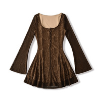 Lace U-neck single-breasted A-line waist slim dress - Thumbnail 1