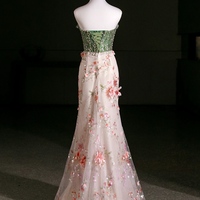 Champagne Sequins Green Tulle Strapless Prom Dress with Removed Train - Thumbnail 4