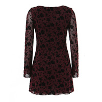 Retro temperament low neck hollow lace up sexy slim short long sleeve dress - Thumbnail 2