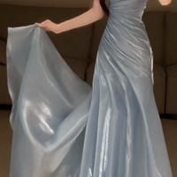 Sliver Organza Mermaid Party Dress Evening Dresses Prom Dress  Shiny A Customized - Thumbnail 1