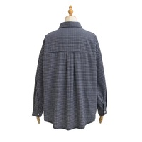 Retro lapel plaid long-sleeved shirt - Thumbnail 2