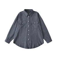 Retro lapel plaid long-sleeved shirt - Thumbnail 3