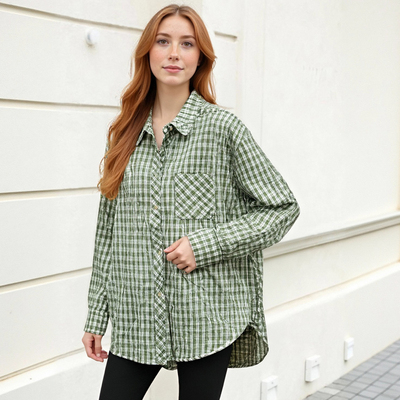 Retro classic loose plaid shirt lapel versatile lazy style casual shirt