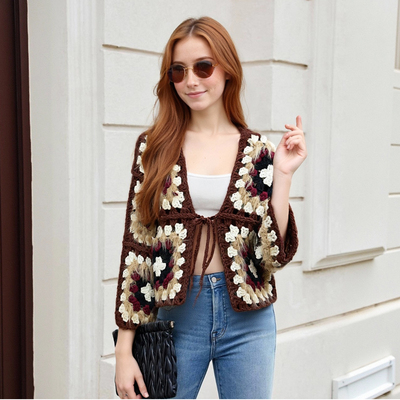 Irregular chest tie waist deep V neck thick needle hollow sweater