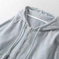Thin Loose Thick Drawstring Hooded Sweatshirt Pocket Zipper Cardigan Solid Color Jacket - Thumbnail 5