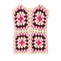 Retro literary romantic grandmother check design crocheted hollow lace knitted vest - Thumbnail 2