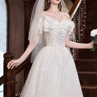 White Tulle Lace Long A-Line Prom Party Dress - Thumbnail 2