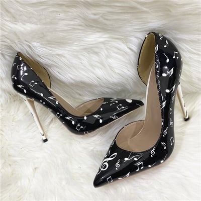 Black graffiti side high heels 12cm