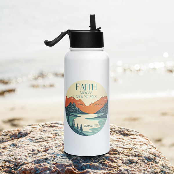 Faith Moves Mountains Stainless Steel Water bottle w/ straw lid