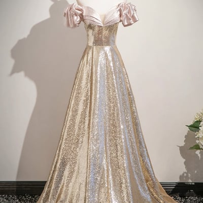 Beautiful sequins long a-line prom party dress - Thumbnail 1