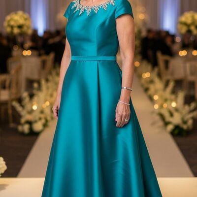 Plus size a line blue mother of bride/groom dress tea-length evening formal gowns 