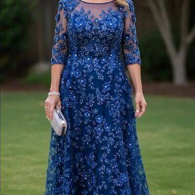 Royal blue mermaid lace prom dress evening formal gown half sleeve birthday party dress