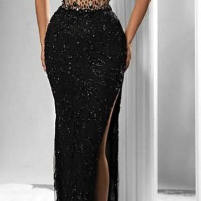 Black mermaid beading crystals prom dresses evening formal gown african girls birthday party dress