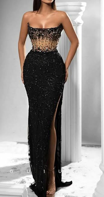 Black Mermaid Beading Crystals Prom Dress Evening Formal Gown Birthday Party Dress