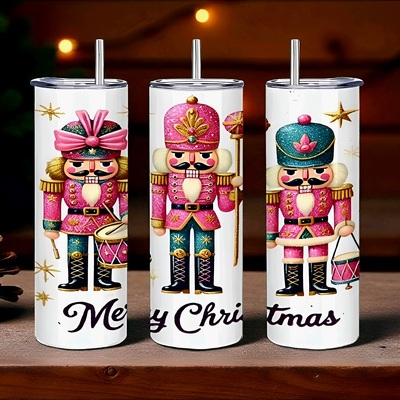 Pink nutcracker tumbler 20oz, merry christmas insulated mug, free, fast ship gift.