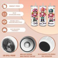 Pink Nutcracker Tumbler 20oz, Merry Christmas Insulated Mug, Free, Fast Ship Gift. - Thumbnail 4