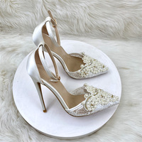12CM pointed toe rhinestone lace buckle sandals for women - Thumbnail 1