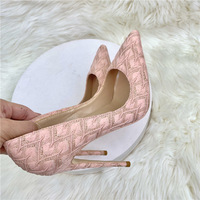 Pink Braided High Heels Women's Stilettos Fashion Pointed Toe Heels - Thumbnail 1