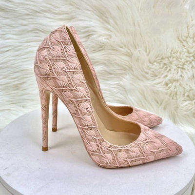 Pink braided high heels women's stilettos fashion pointed toe heels