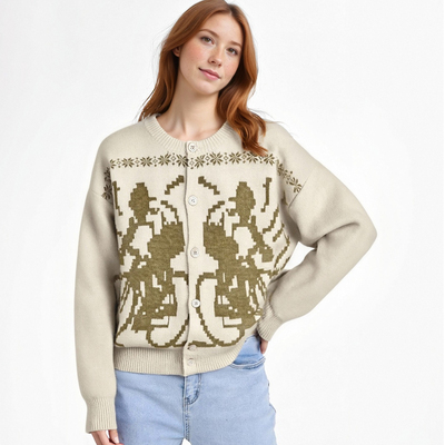 Retro spider jacquard cardigan knitted jacket loose casual versatile sweater