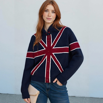 Personalized jacquard cardigan knitted jacket loose casual versatile sweater