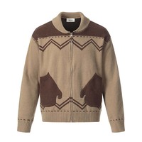 Creative and interesting jacquard brown cardigan knitted jacket loose casual sweater - Thumbnail 1