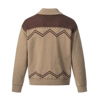 Creative and interesting jacquard brown cardigan knitted jacket loose casual sweater - Thumbnail 2
