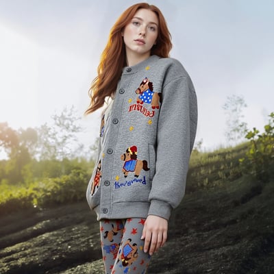 Loose casual jacket with cartoon pony embroidery follow shop