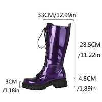 Purple Patent Leather Lace Up Knee High Boots - Thumbnail 3