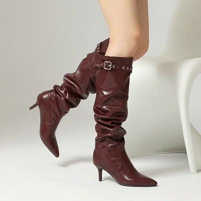 Chic pointed toe knee high boots