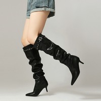 Chic Pointed Toe Knee High Boots - Thumbnail 4