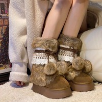 Retro Ethnic Snow Boots With Pom-pom Balls - Thumbnail 1