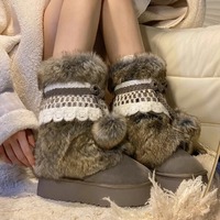 Retro Ethnic Snow Boots With Pom-pom Balls - Thumbnail 2