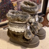 Retro Ethnic Snow Boots With Pom-pom Balls - Thumbnail 7