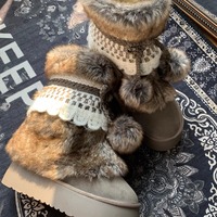 Retro Ethnic Snow Boots With Pom-pom Balls - Thumbnail 8