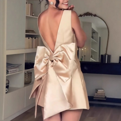 Women's backless butterfly knot high waisted dress