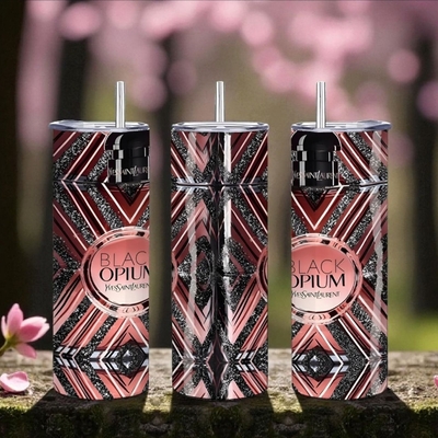 Black op ium designer-inspired insulated skinny tumbler | glam glitter print fashion mug | luxury gift | free ship