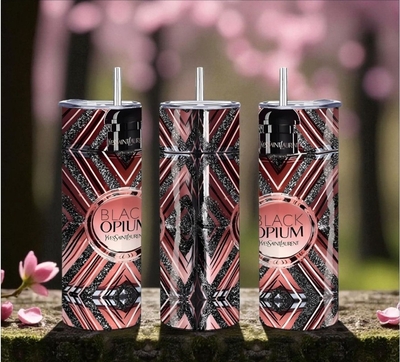 Black Op ium Designer-Inspired Insulated Skinny Tumbler | Glam Glitter Print Fashion Mug | Luxury Gift | Free Ship