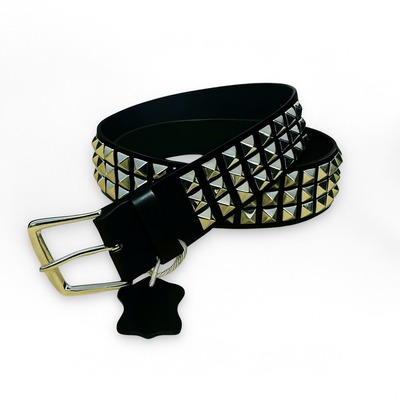 Pyramid Studded Belt Genuine Leather Black Mens Belt For Jeans With Silver Buckle