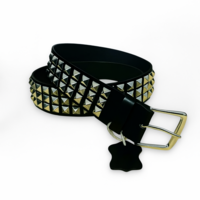 Pyramid Studded Belt Genuine Leather Black Mens Belt For Jeans With Silver Buckle - Thumbnail 1
