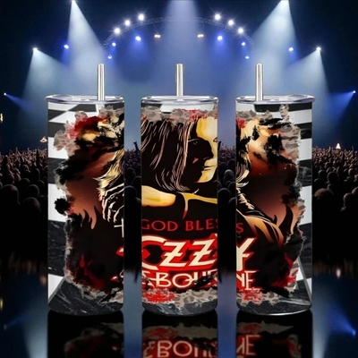 Ozzy osbourne "god bless" skinny tumbler | heavy metal travel mug | music fan gift | rock & roll drinkware | free ship