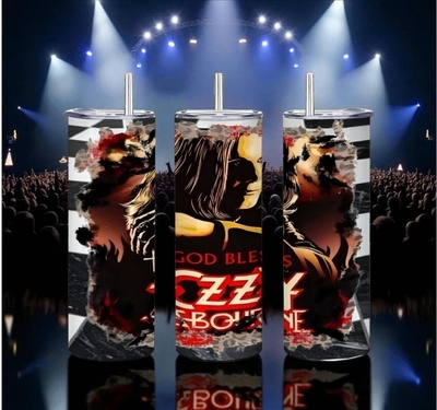 Ozzy Osbourne "God Bless" Skinny Tumbler | Heavy Metal Travel Mug | Music Fan Gift | Rock & Roll Drinkware | Free Ship