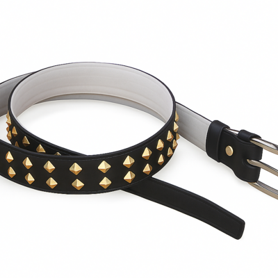 Pyramid studded belt design with golden studs for men handmade - Thumbnail 4